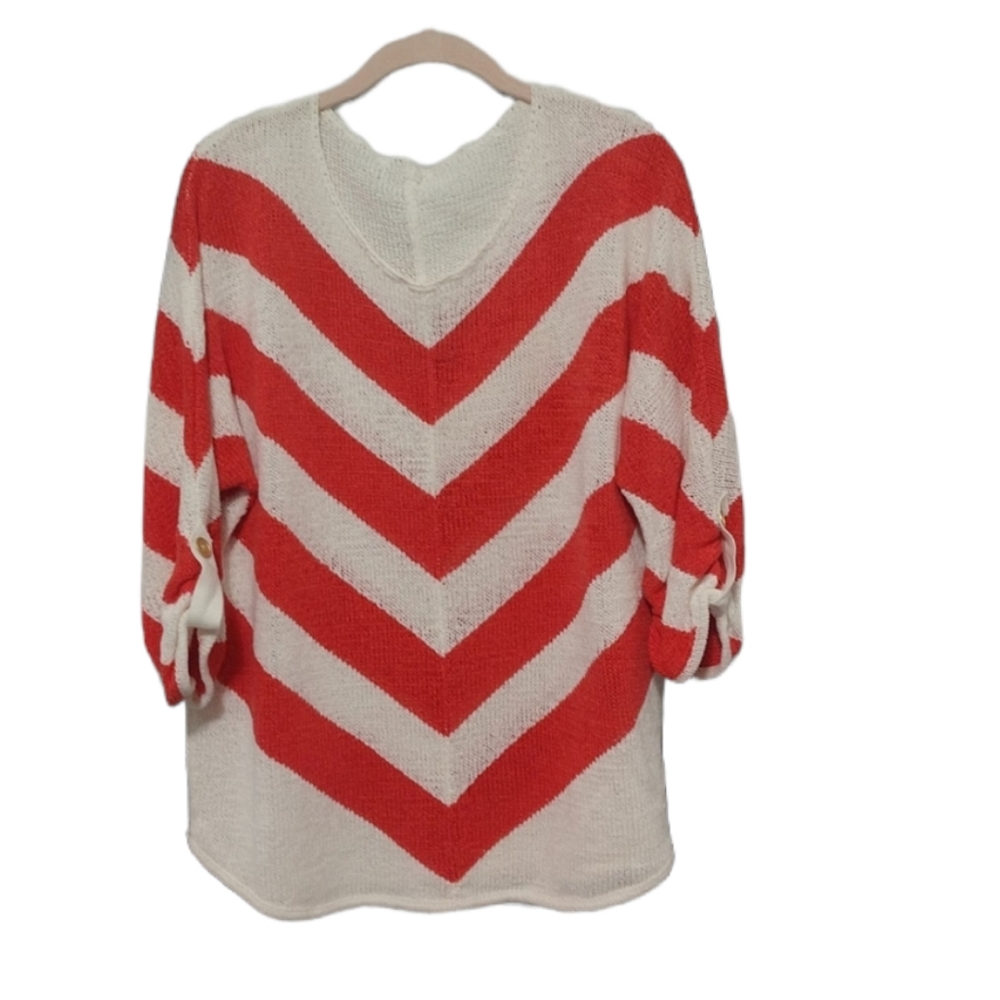 Coral and White Chevron Design Summer Sweater sz L
